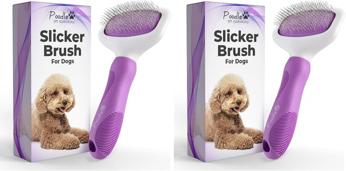 Poodle Pet Slicker Brush, For Dogs, Cats, and Rabbits - Purple / Regular Size (Pack of 2)