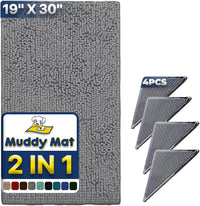 Muddy Mat | Absorbent Microfiber Chenille Door Mat Grey 24" x 35" with Heavy Duty Non-Slip Rug - 19" x 30" / Grey