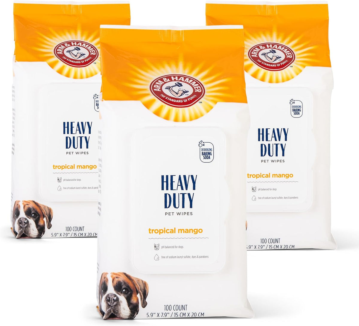 Arm & Hammer Heavy Duty Multipurpose Dog Wipes, Mango - 100 Count (Pack of 3)