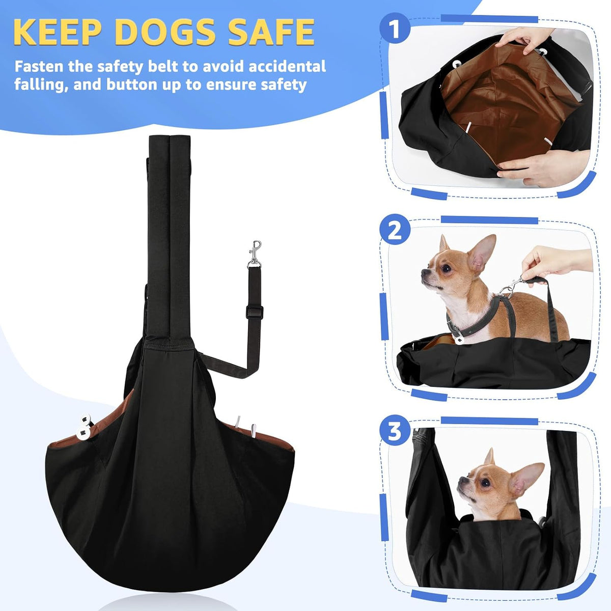 SlowTon Dog Carrier Sling - C-Black Water-Resistant / For Pets 3-8lbs - image 2