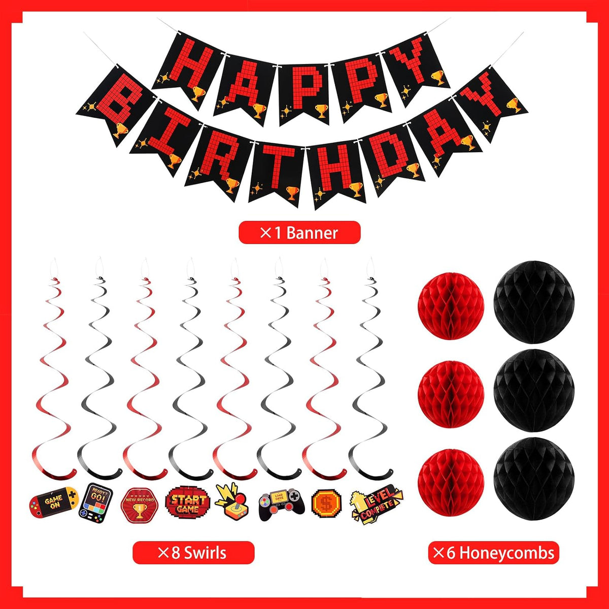 YEOCU Birthday Decorations - Redblack / videogame - image 2