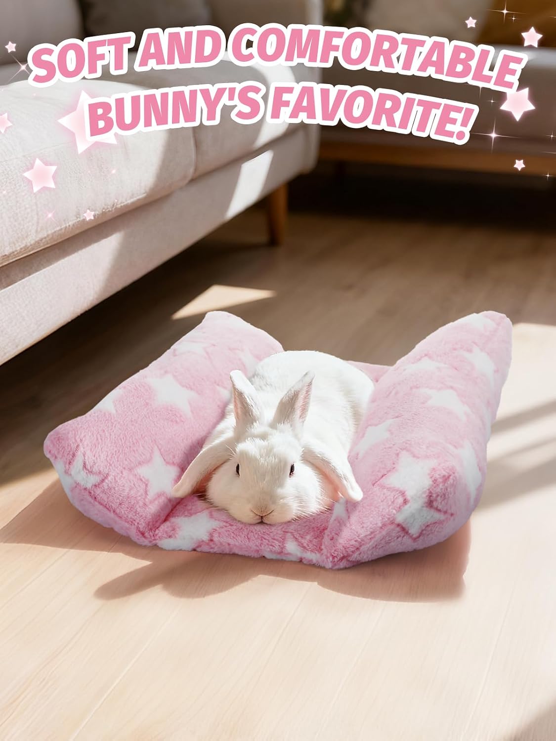 15.7" x 14" Bunny Bed for Rabbit Cage, Thickened & Soft – Daily Care for Small Pets - Pink - Star / 15.7 x 14In - image 4