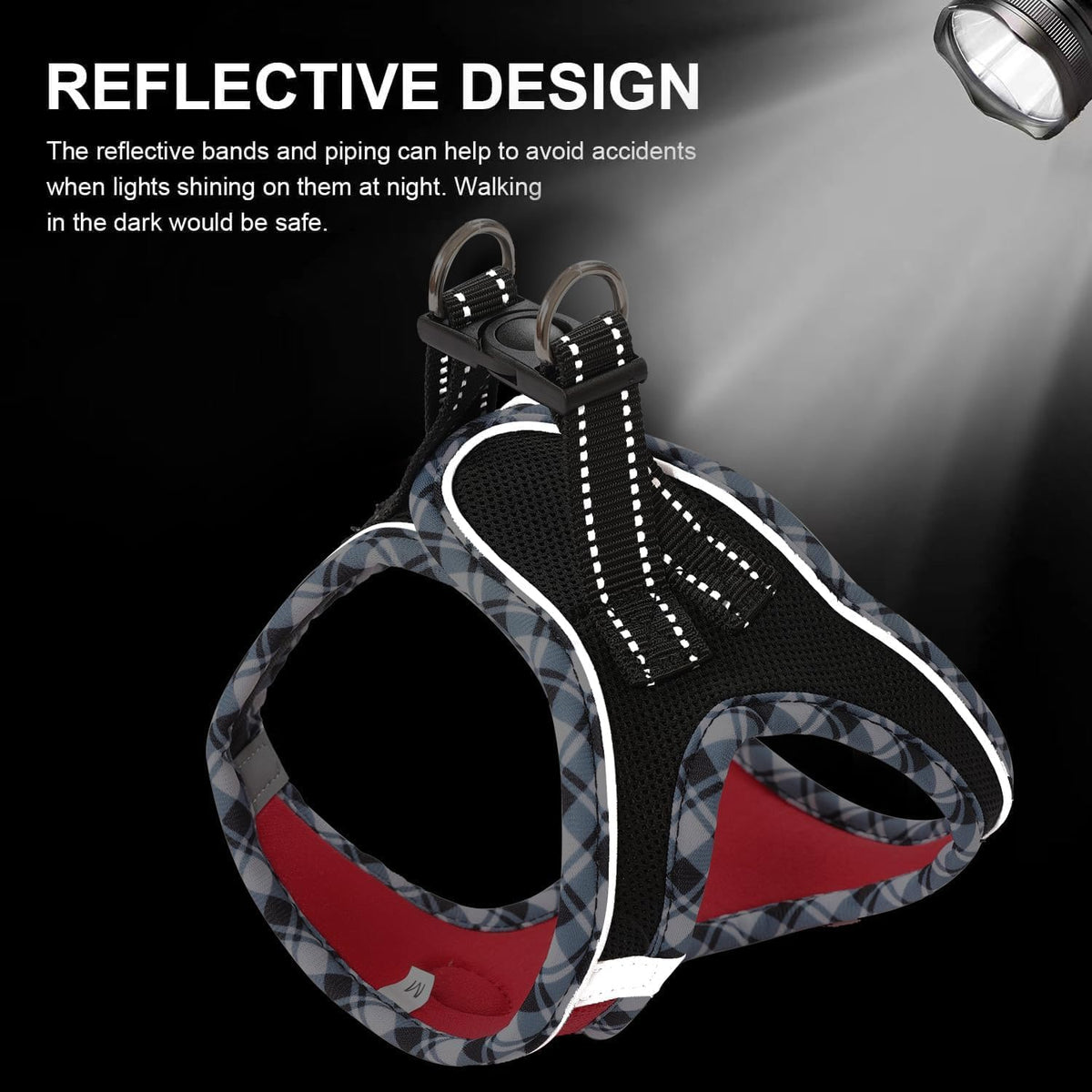 Hipubby Dog Harness Small Sized and Leash Set - Black Red / M (Chest: 16.8"-18.5") - image 4