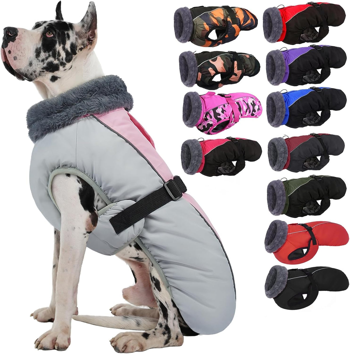 IECOii Extra Warm Reflective Dog Coat - XXXX-Large(Chest:37.4-53.1 in) / Pink