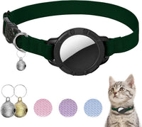 AirTag Cat Collars, Stretchy Collar with Air Tag Holder and Bell – Essentials for Cats - Forest Green