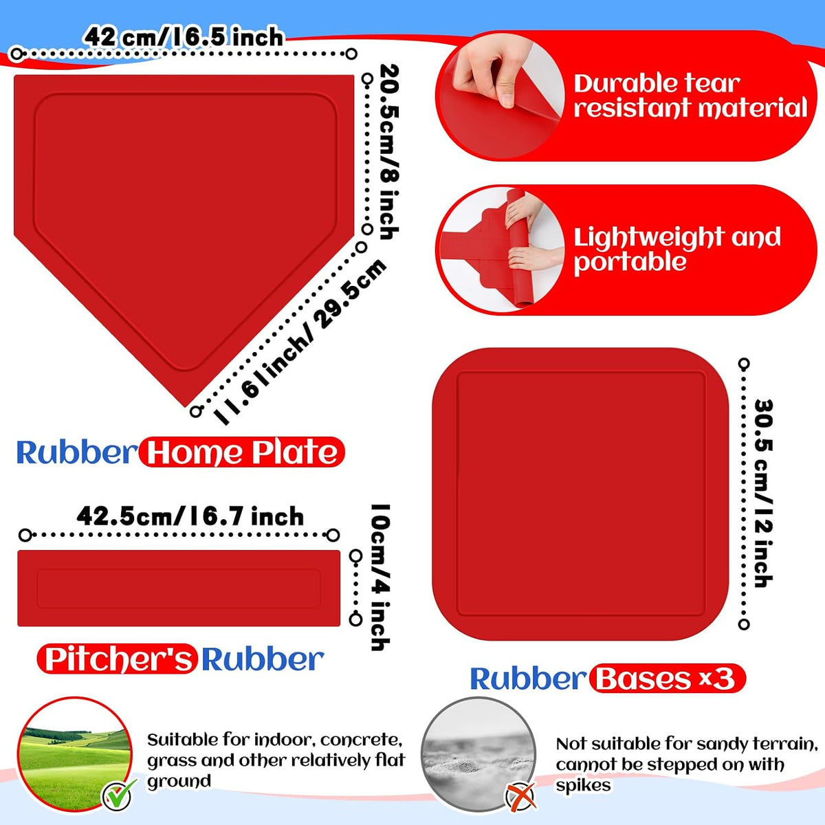 Hiboom kickball set with four 10 inch red balls, rubber bases and air pump - view 18