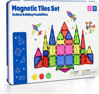 42PCS Mini Magnetic Tiles Travel Set with Iron Storage Box - Large