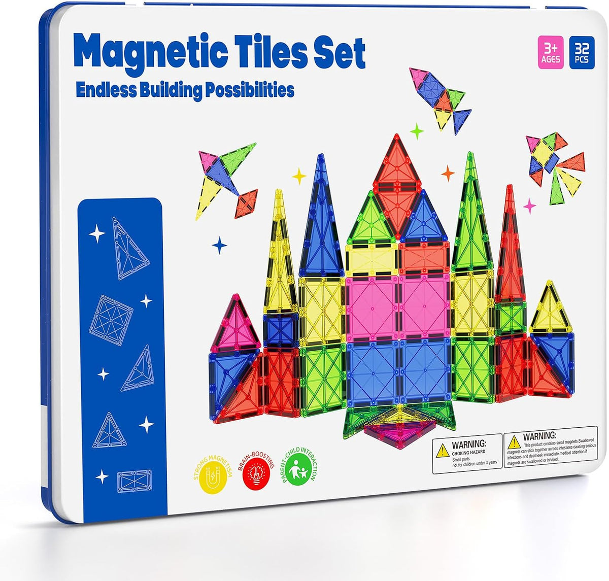 42PCS Mini Magnetic Tiles Travel Set with Iron Storage Box - Large