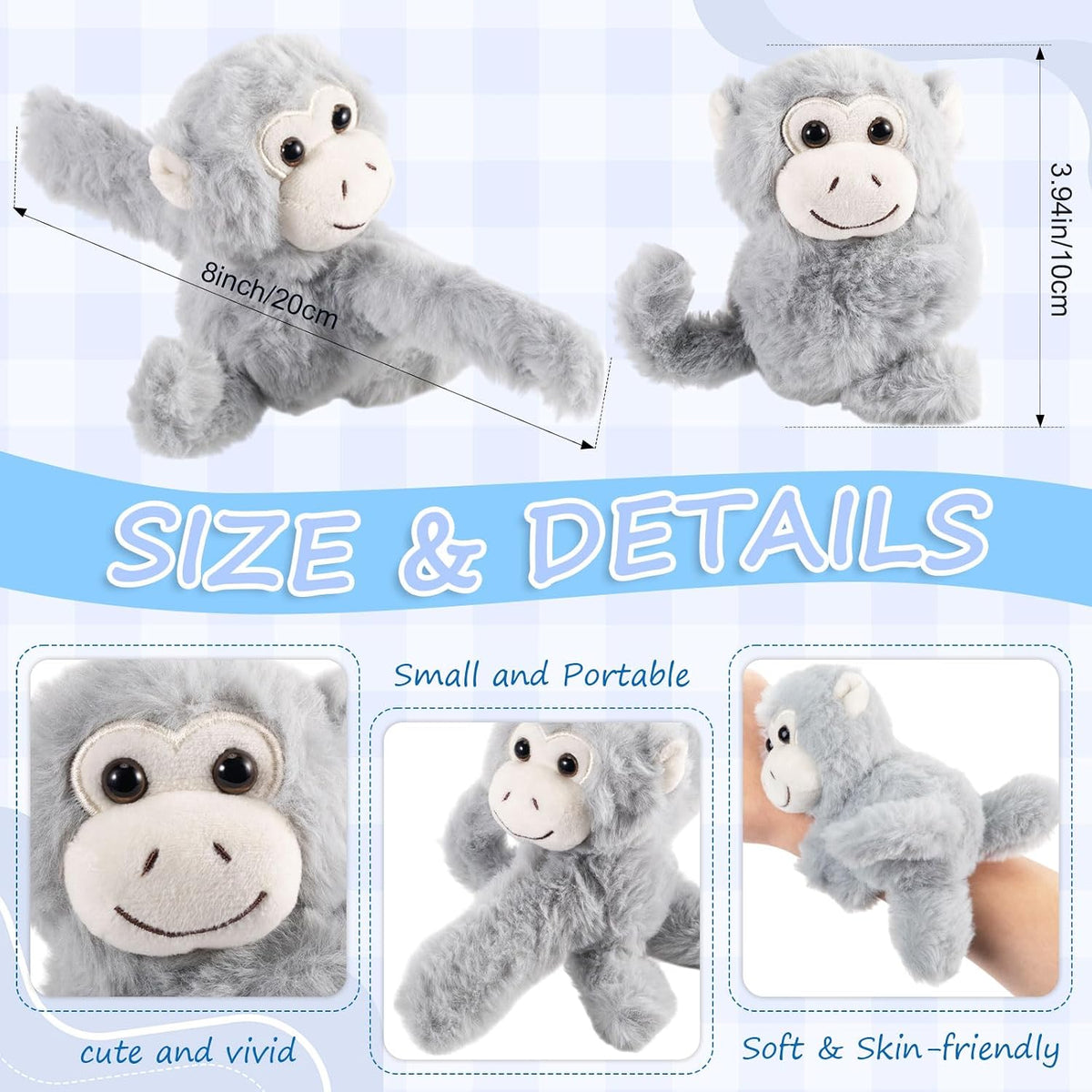 Liliful 8 Pack Kids Plush Gifts Stuffed Animal Slap Bracelets - Monkeys - image 2