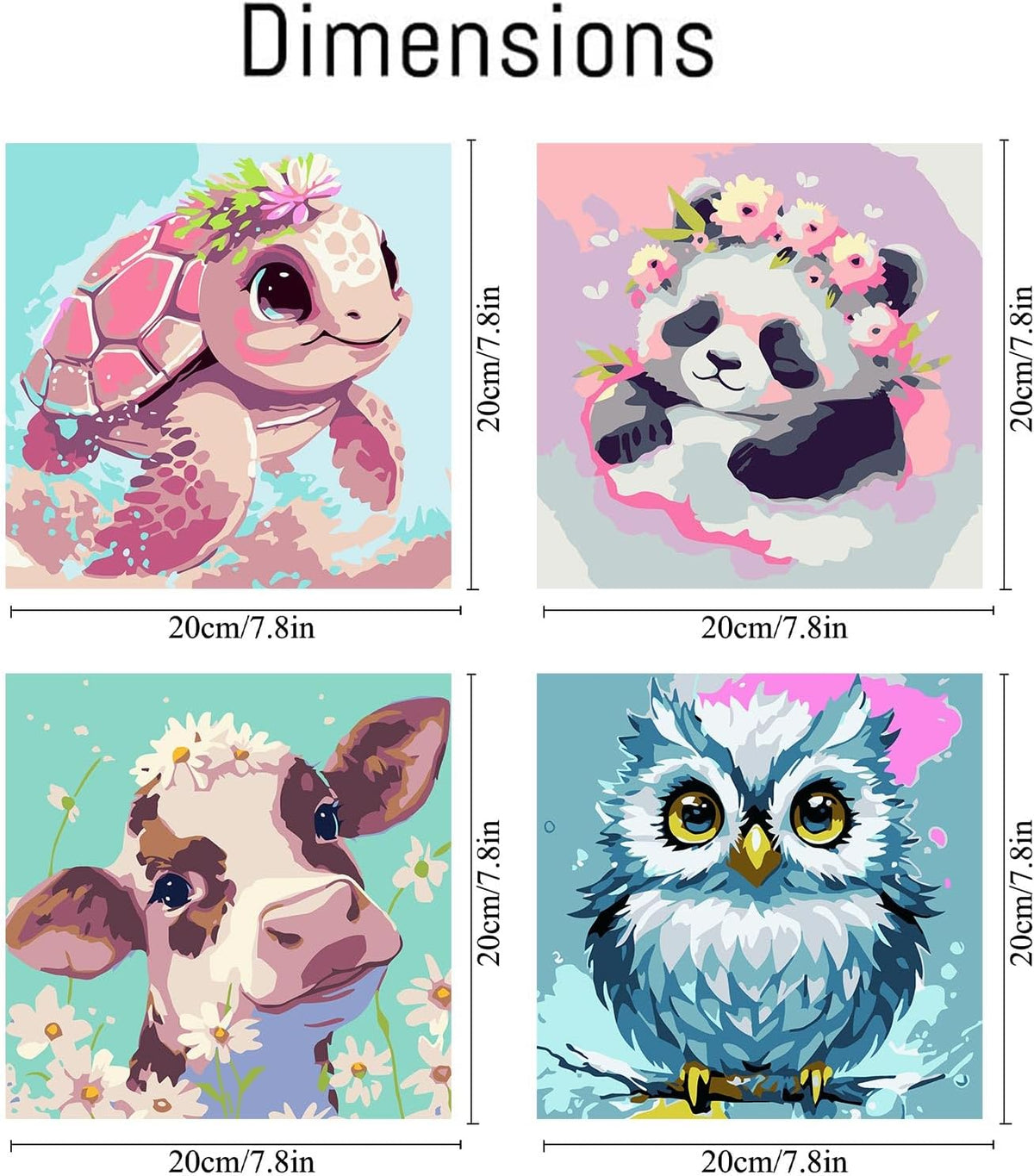 FQOVKYN 4 pack paint by number kit for kids with cute animal 8x8 canvases - view 9