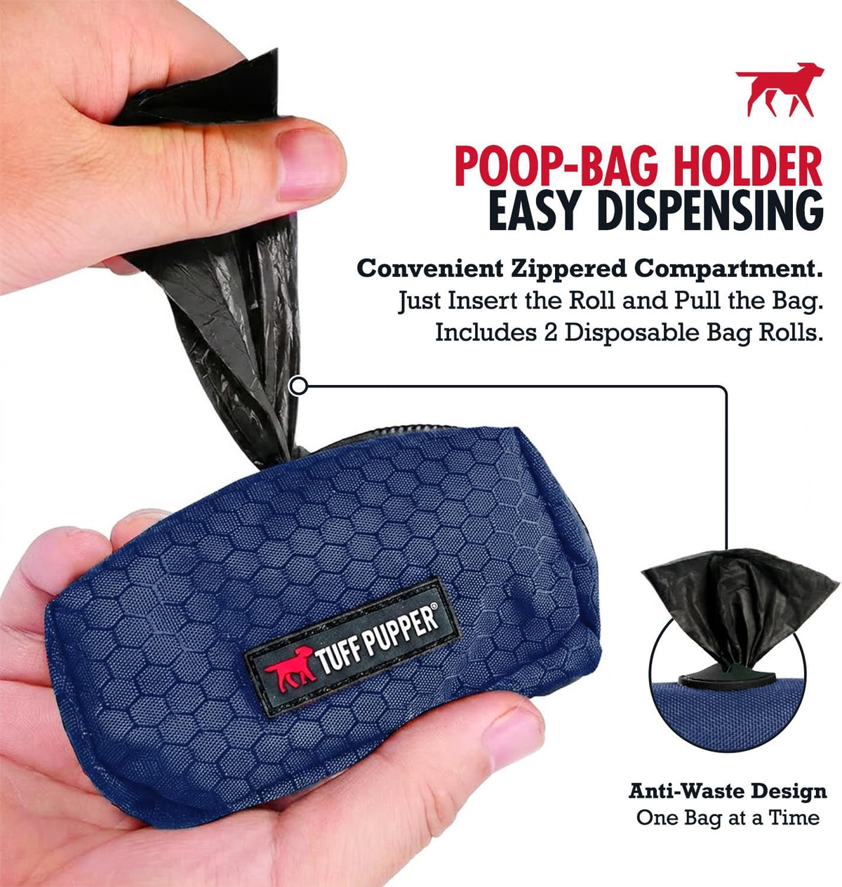 Tuff Pupper Dog Poop Bag Holder, Works with Any Dog Leash - Midnight Blue - image 3