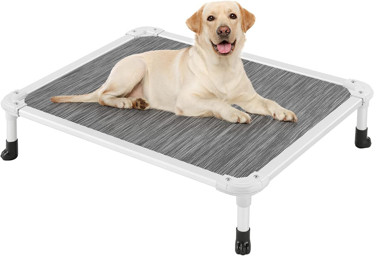 Veehoo Chew Proof Elevated Dog Bed, Cooling Raised Pet Cot - Black Silver / 32.0"L x 25.0"W x 7.0"Th