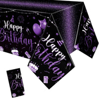 Tudomro 3 Pcs Plastic Happy Birthday Party Tablecloths - Black Purple / 3
