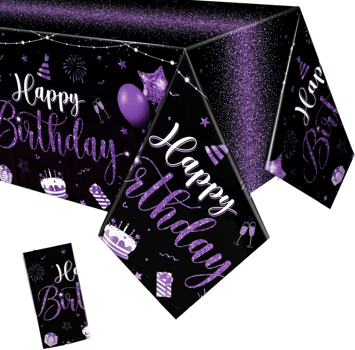 Tudomro 3 Pcs Plastic Happy Birthday Party Tablecloths - Black Purple / 3