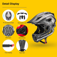 ROCKBROS Kids Full Face Bike Helmet Lightweight Detachable MTB Helmet – Fun for Kids & Family - Black Titanium / Medium - image 2
