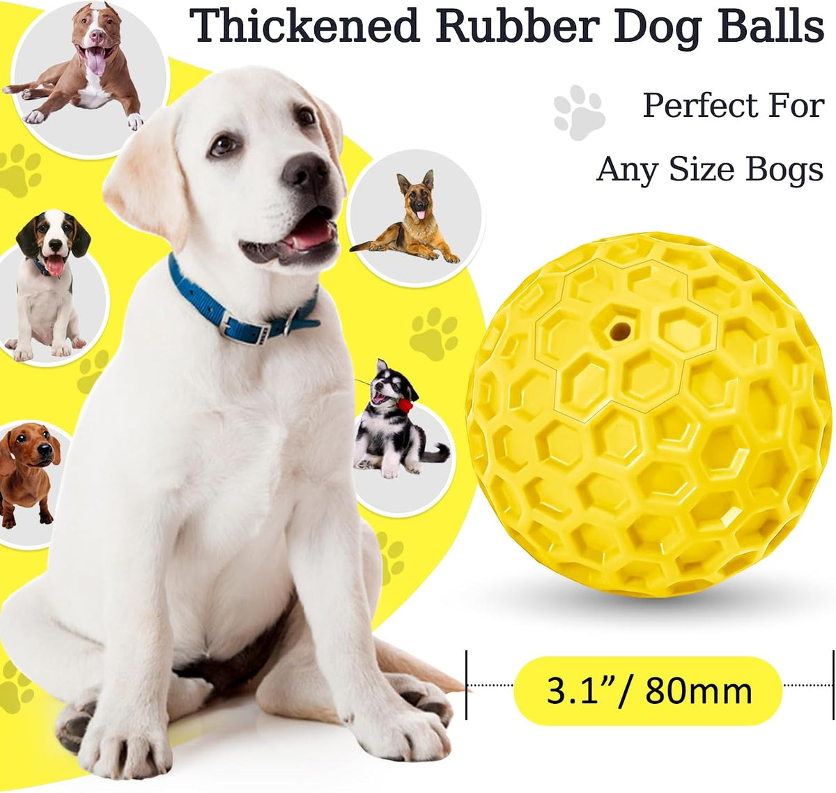 2 Pack Indestructible Squeaky Dog Balls for Aggressive Chewers - Yellow - image 2