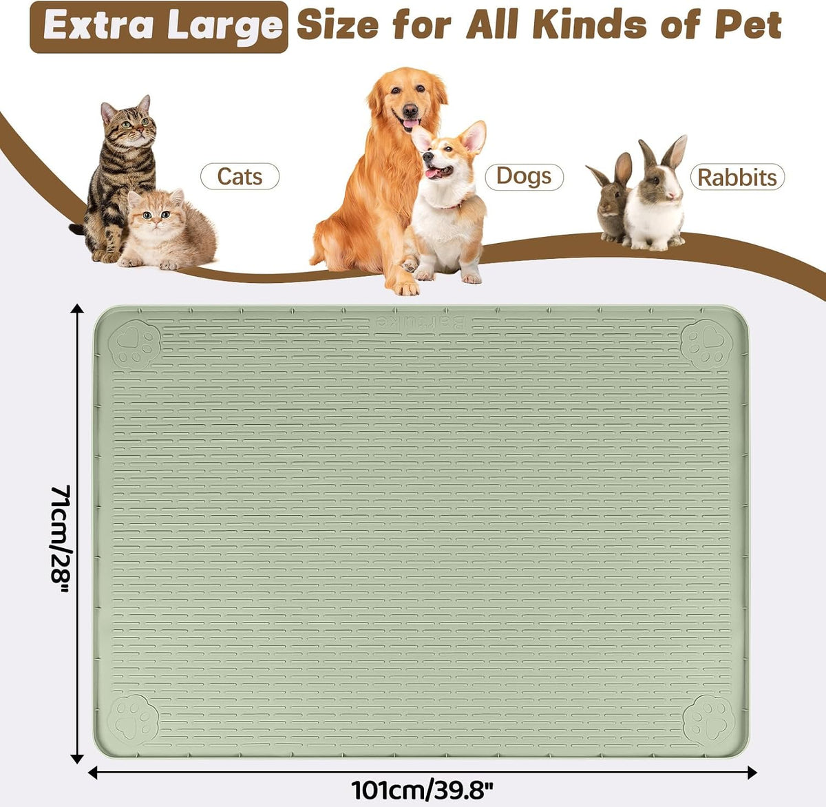 Cat Food Mat Extra Large Silicone Pet Bowl Mat 40''x28'' - Green / 40"L x 28"W - image 2