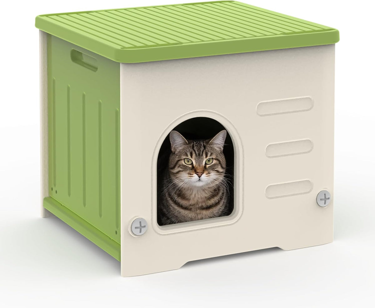 Plastic Cat House for Outdoor Indoor Use - Green-M