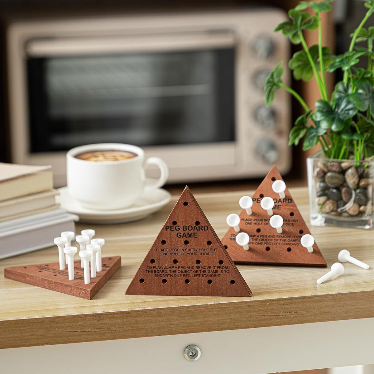 Zhanmai 3 Sets Wooden Triangle Peg Travel Game - White Peg Dark Brown Board / 10 - image 3
