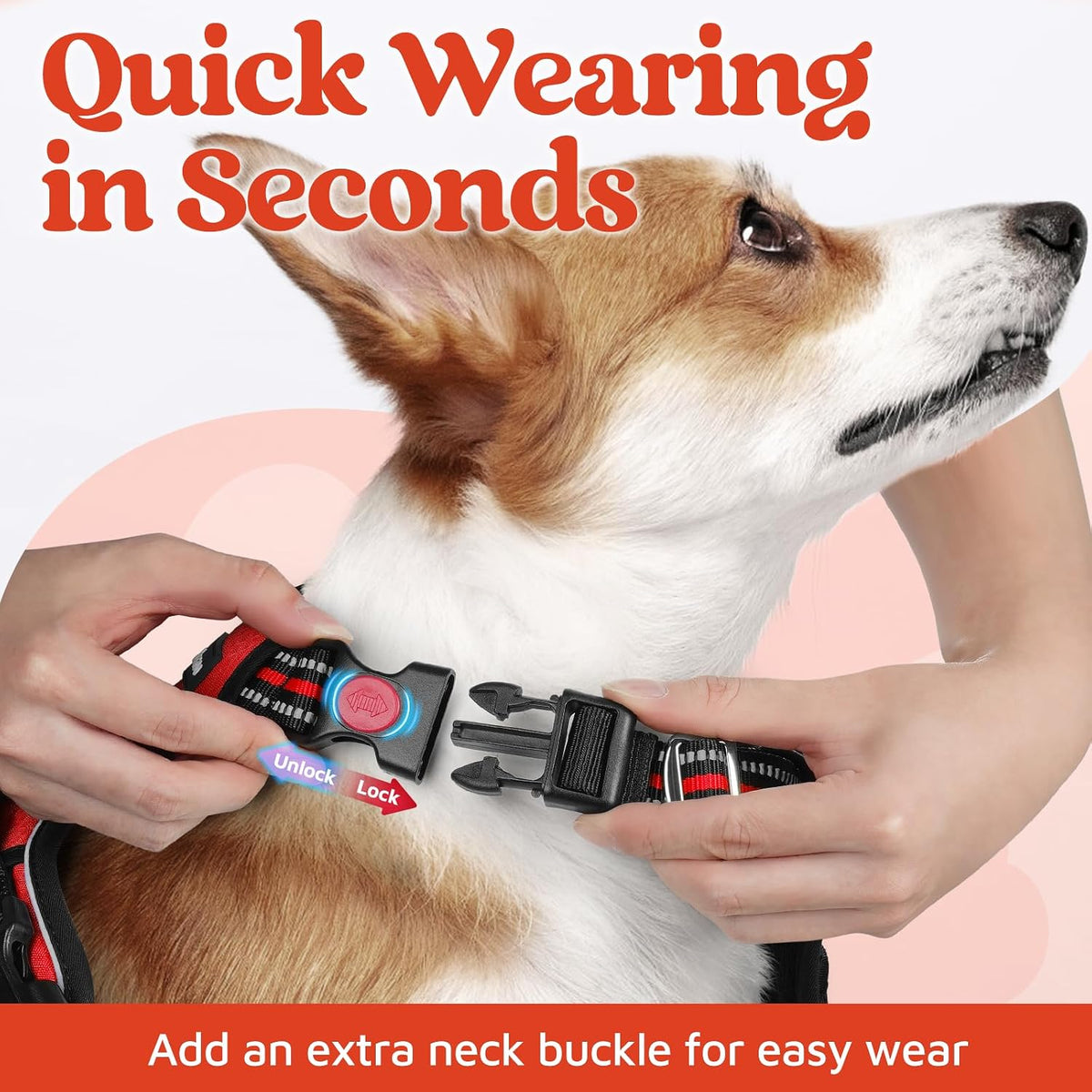 rabbitgoo Dog Harness for Large, No Pull 3 Buckles Easy On & Off – Essentials for Dogs - Red / Medium - image 2