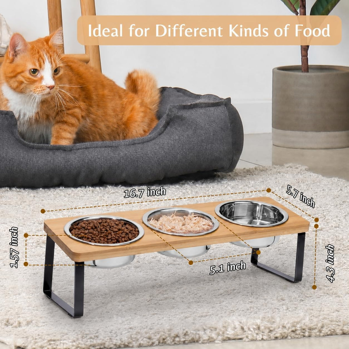 Elevated Cat Food Bowl for Indoor Cats - 3 Bowls / Wood Color - image 4