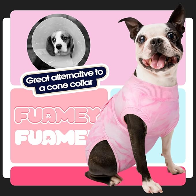 FUAMEY Recovery Suit for Dogs After Surgery,Soft Breathable Dog Bodysuit E-Collar & Cone Alternative Surgical Suit,Male Female Dog Neuter Spay Suits Anti Licking Wounds Onesie Pink Tie Dye S