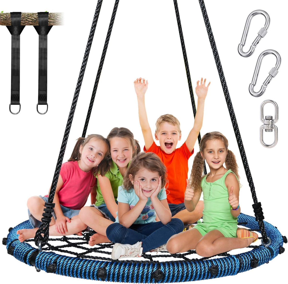 Trekassy 45" Spider Web Saucer Tree Swing with Swivel for Kids - Blue / 45 inch
