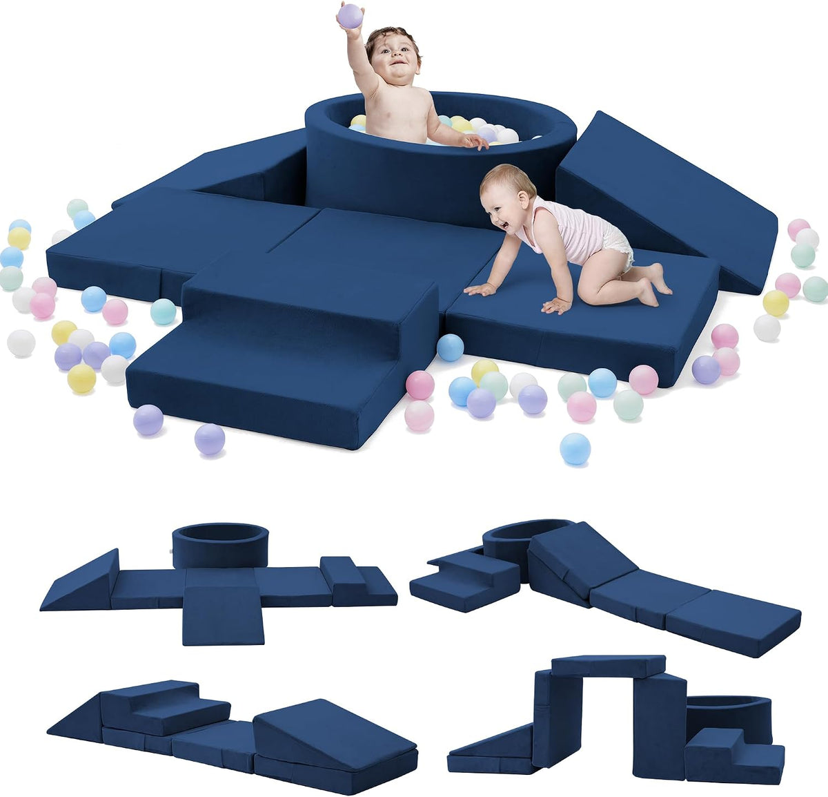 Elftopia foam climbing set with ball pit, stairs and ramps for toddlers in grey - view 2