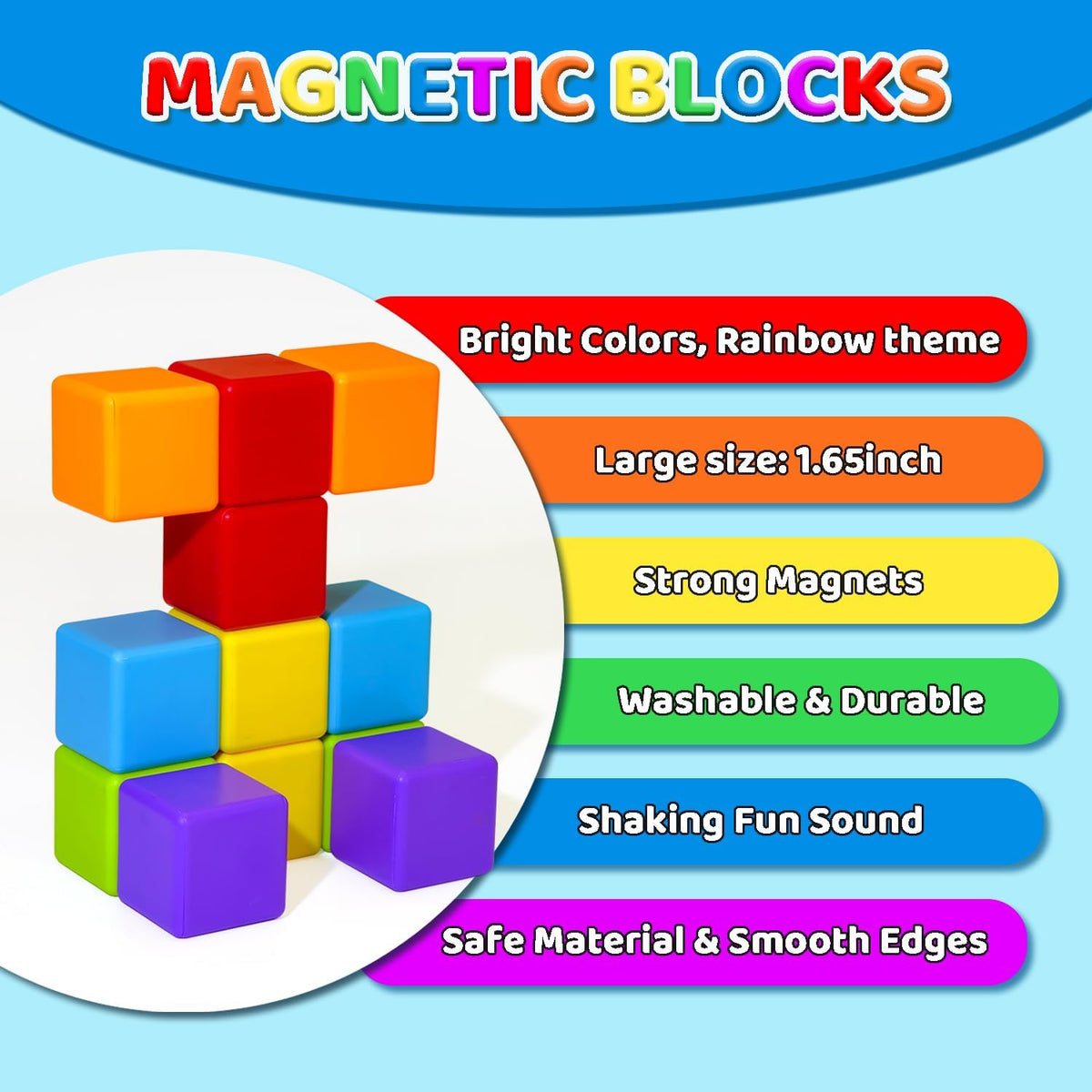 Magnetic Building Blocks Large - Multicolor - 12 Pieces - image 4