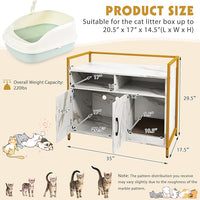Tangkula Litter Box Enclosure, Modern Cat Litter Box Furniture with Metal Frame, Scratching Board, Storage Compartment, Hidden Cat Washroom (Marble White)