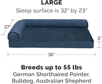 Furhaven Cooling Gel Dog Bed for Large/Medium Dogs w/ Removable Bolsters & Washable Cover, For Dogs Up to 55 lbs - Plush & Almond Print L Shaped Chaise - Blue Almonds, Large