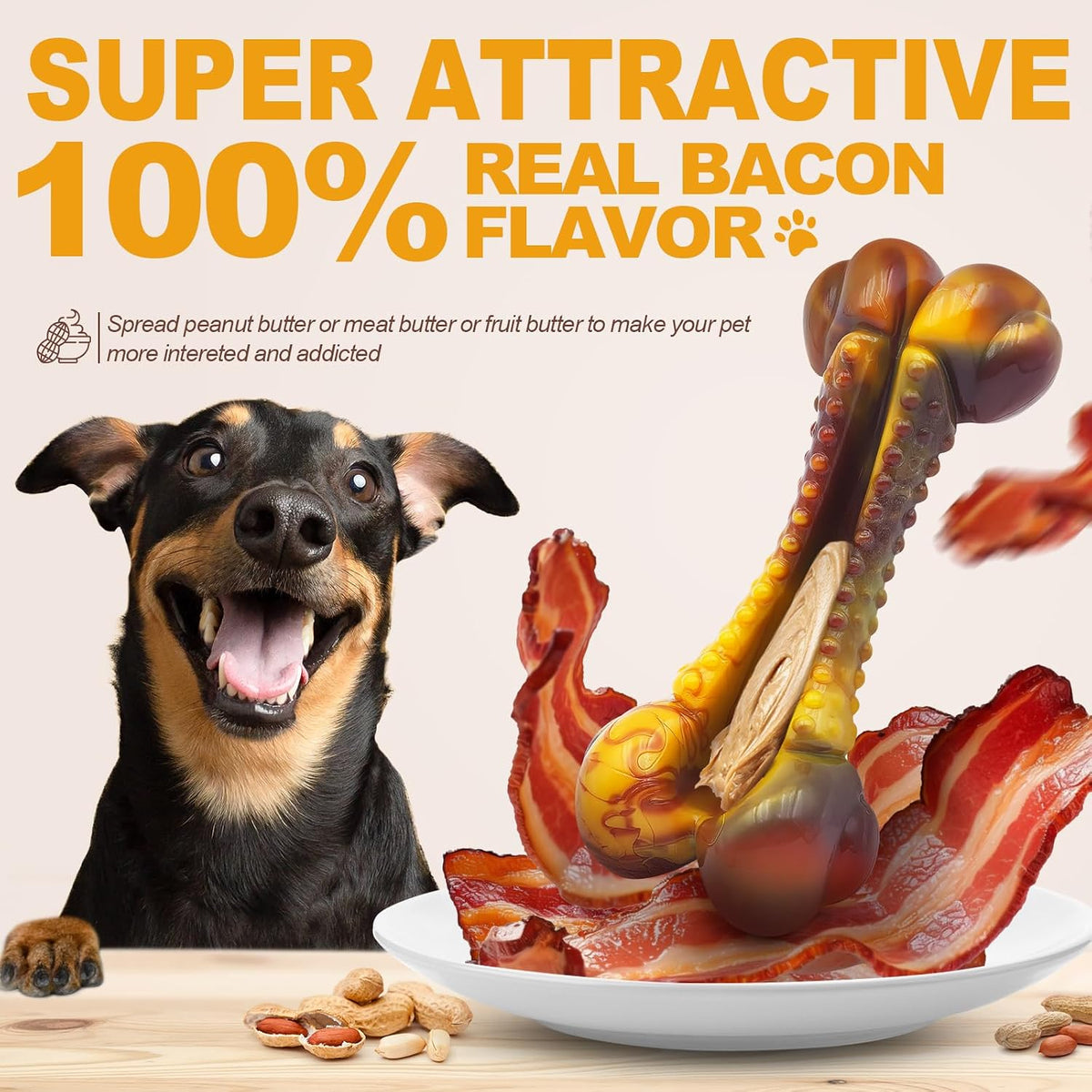 Dog Chew Toys for Aggressive Chewers - Real Bacon&Beef - image 2