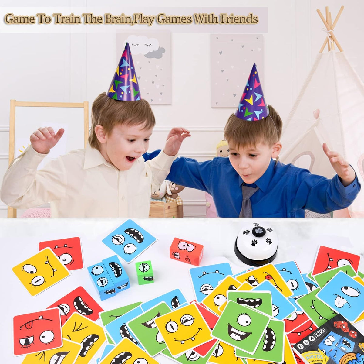 Wooden Face Changing Magic Cube Game with Bell - image 4