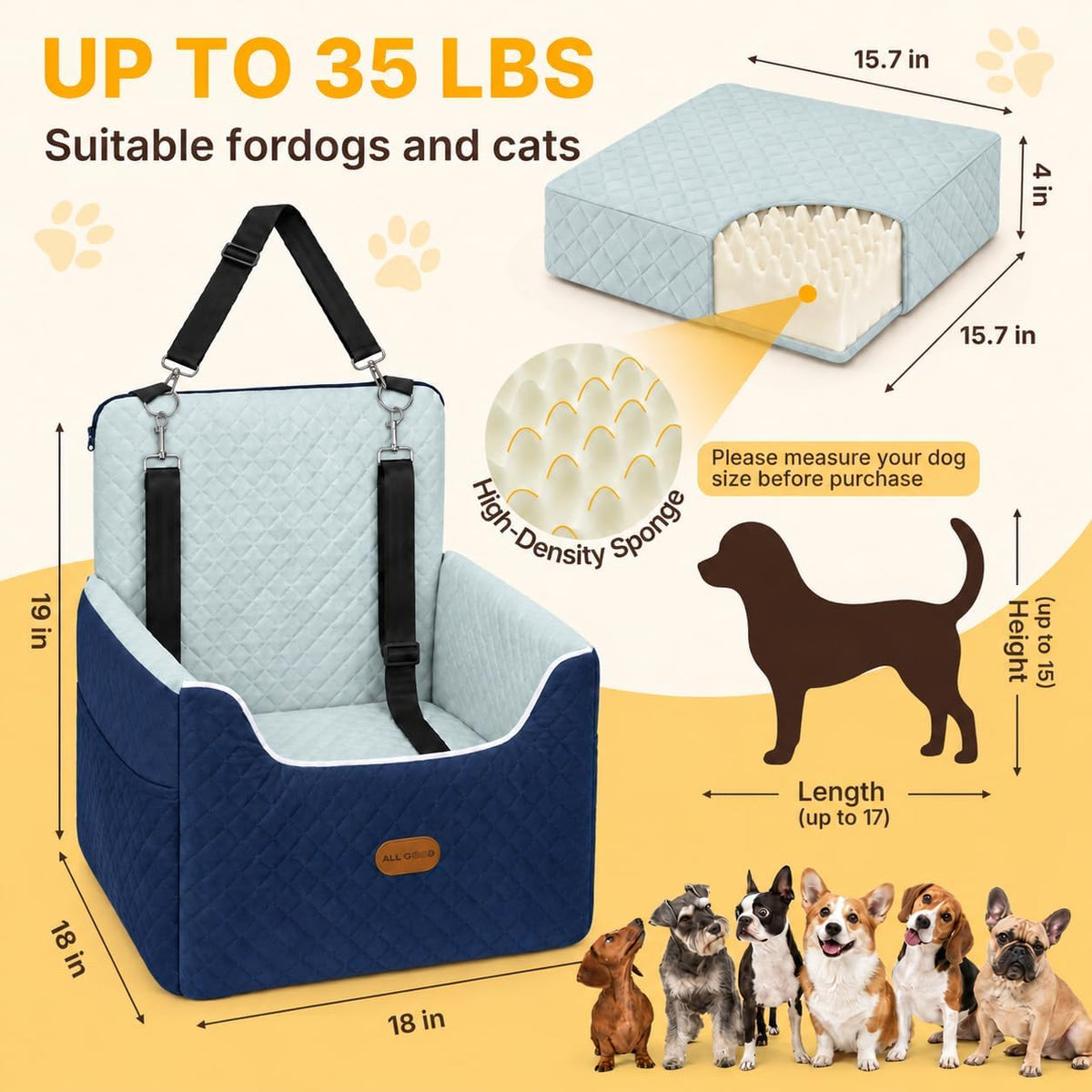 ALL GOOD PET SUPPLIES Dog Car Seat for Small/Medium Dogs Under – Essentials for Dogs - Blue - image 3