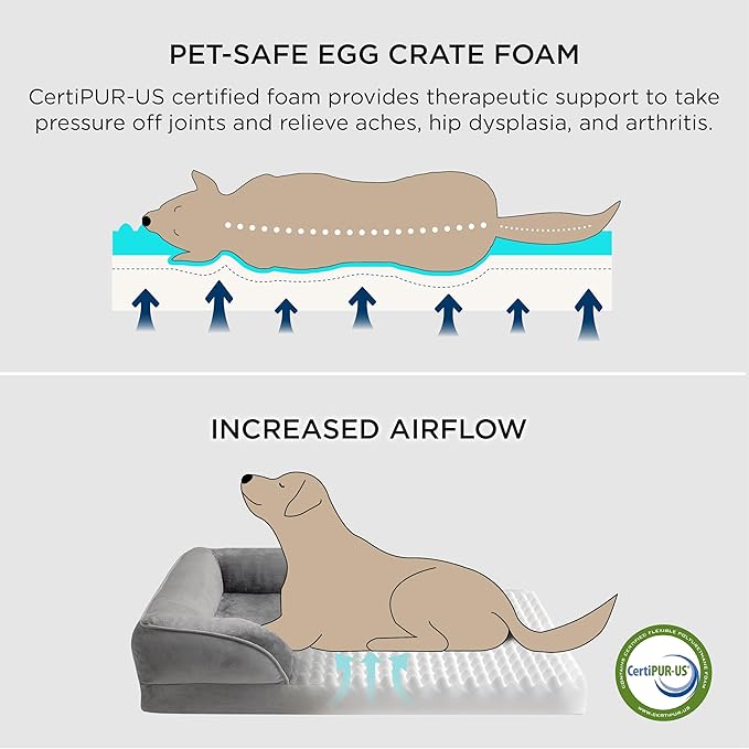 Bedsure L Plus Orthopedic Dog Bed for Large Dogs - Washable Dog Cat Bed Waterproof, L Plus Big Comfort Dogs Couch Sofa with Washable Removable Cover, Pet Bed with Nonskid Bottom, Hazel, 38"