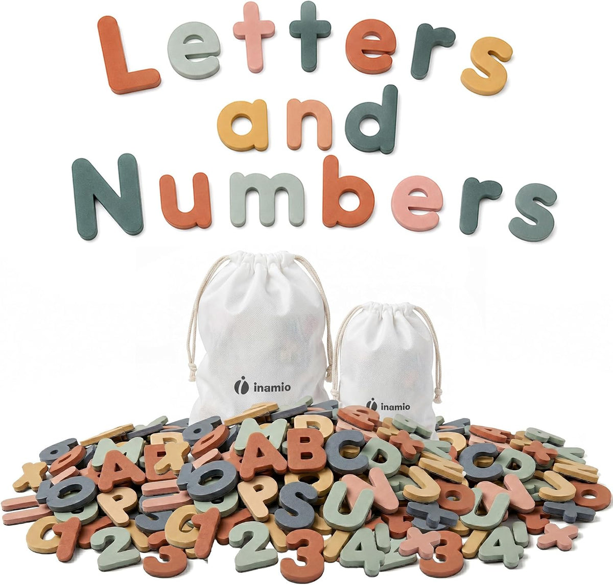 inamio Pastel Foam Magnetic Letters AND Numbers for Toddlers - 2 pouches - 124pcs