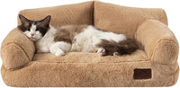 Hollypet Fluffy Plush Pet Dog Cat Couch Soft Calming Pet Sofa Bed for Medium Small Cats and Dogs, Light Brown