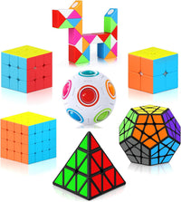 Vdealen Speed Cube Set, 2x2 4x4 Pyramid Mirror Dodecahedron Magic Cube Pack, Puzzle Cube Bundle - 7 Pack-Cube Set