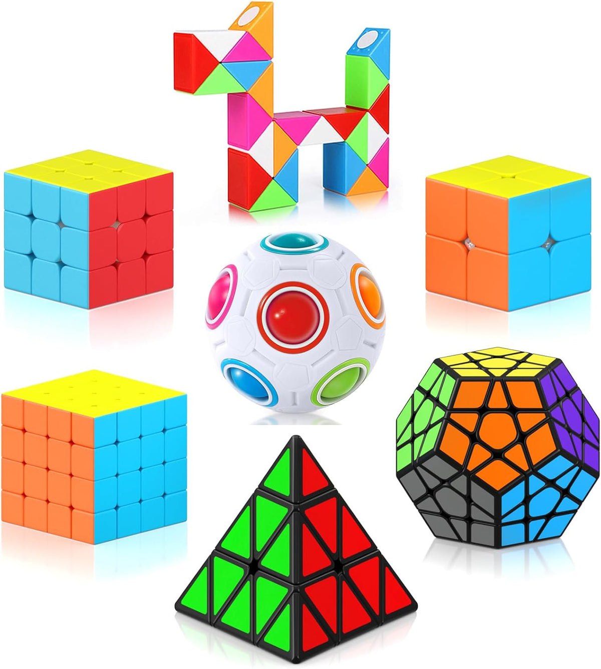 Vdealen Speed Cube Set, 2x2 4x4 Pyramid Mirror Dodecahedron Magic Cube Pack, Puzzle Cube Bundle - 7 Pack-Cube Set