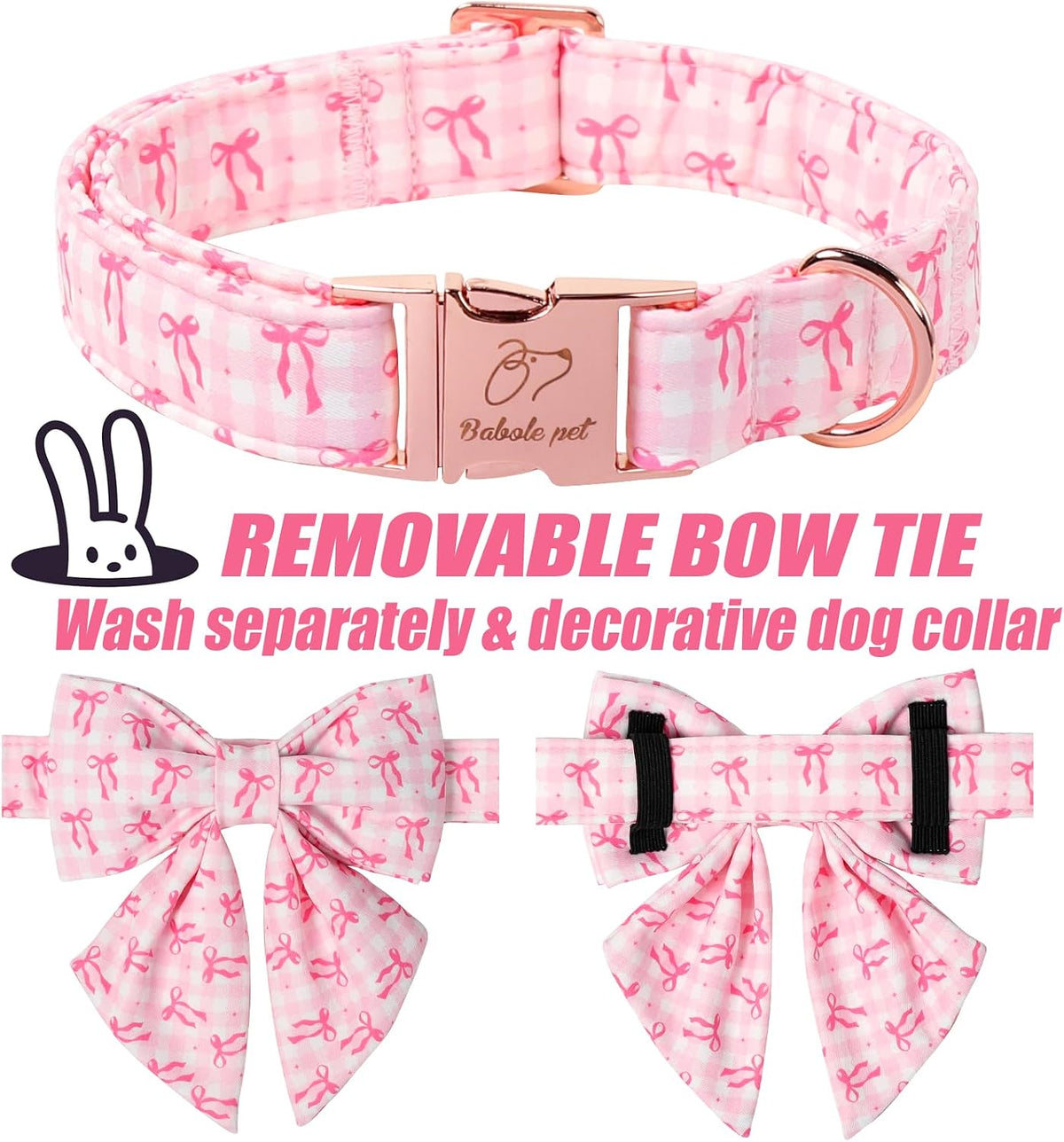Green Dog Collar with Bow Tie, Christmas Bowtie Dog Collar M – Essentials for Dogs - L / T-Pink Plaid Bow - image 4