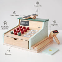 PairPear wooden cash register for kids with scanner, pull-out drawer and play money - view 2