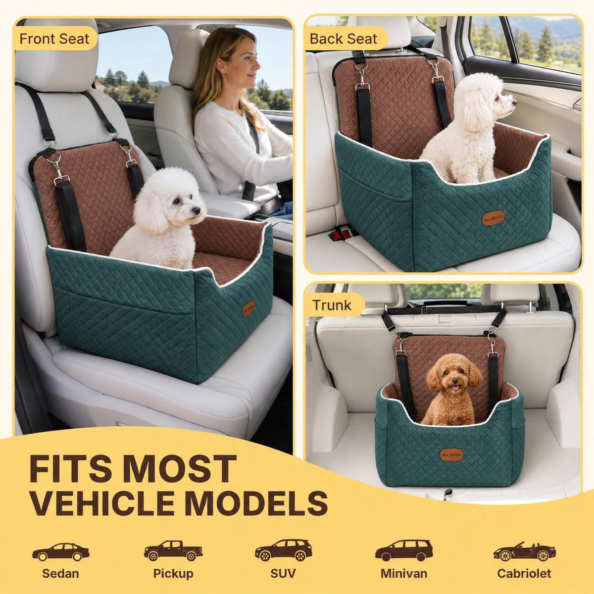 ALL GOOD PET SUPPLIES Dog Car Seat for Small/Medium Dogs Under – Essentials for Dogs - Green/Brown - image 4