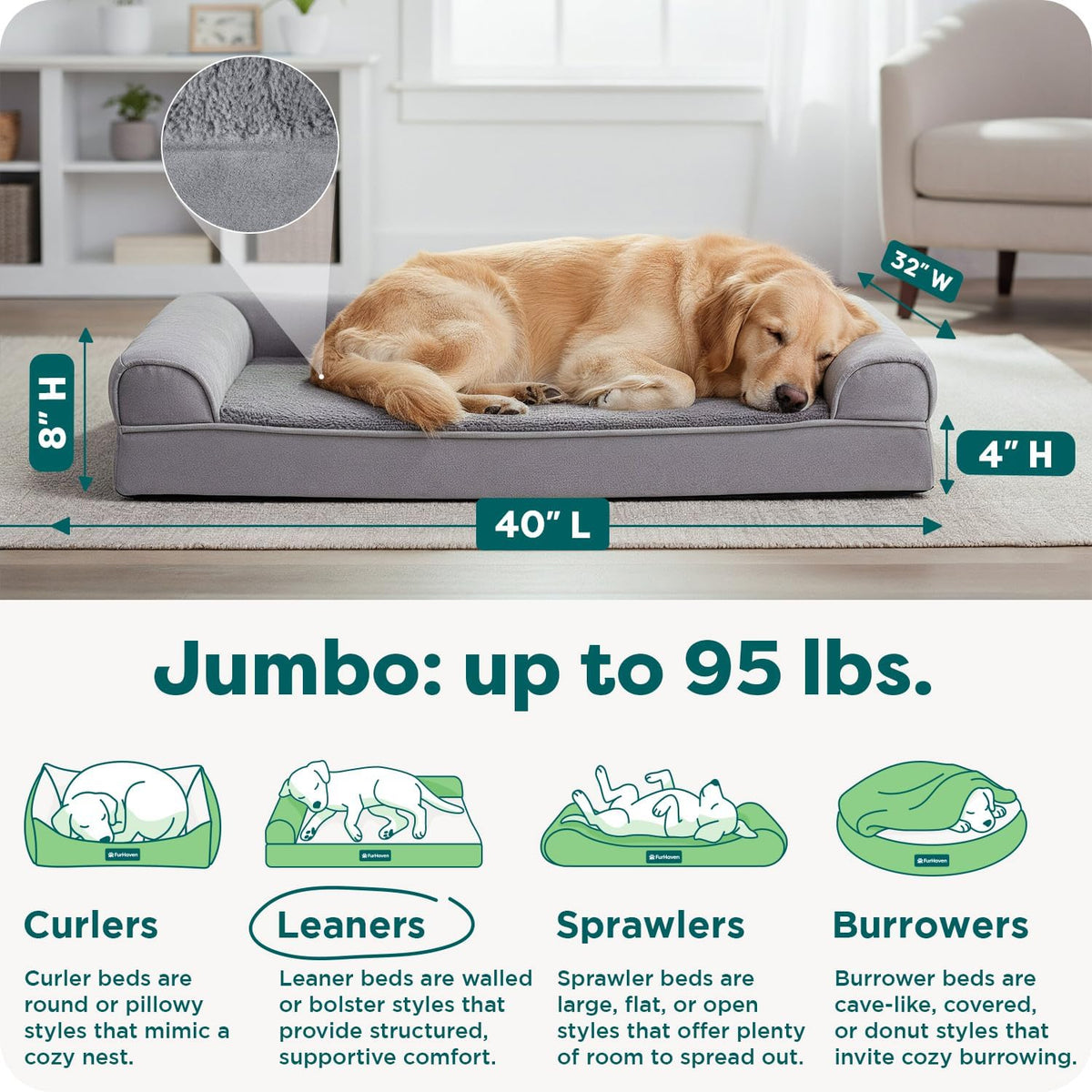 Furhaven Orthopedic Dog Bed for Large Dogs w/ Removable Bolsters - Jumbo / Gray - image 3