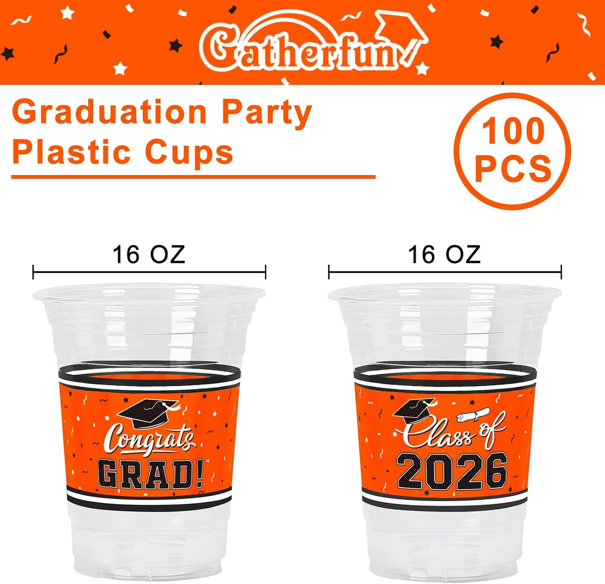 Gatherfun 100 Pcs 16oz Football Plastic Cups - Orange - image 2
