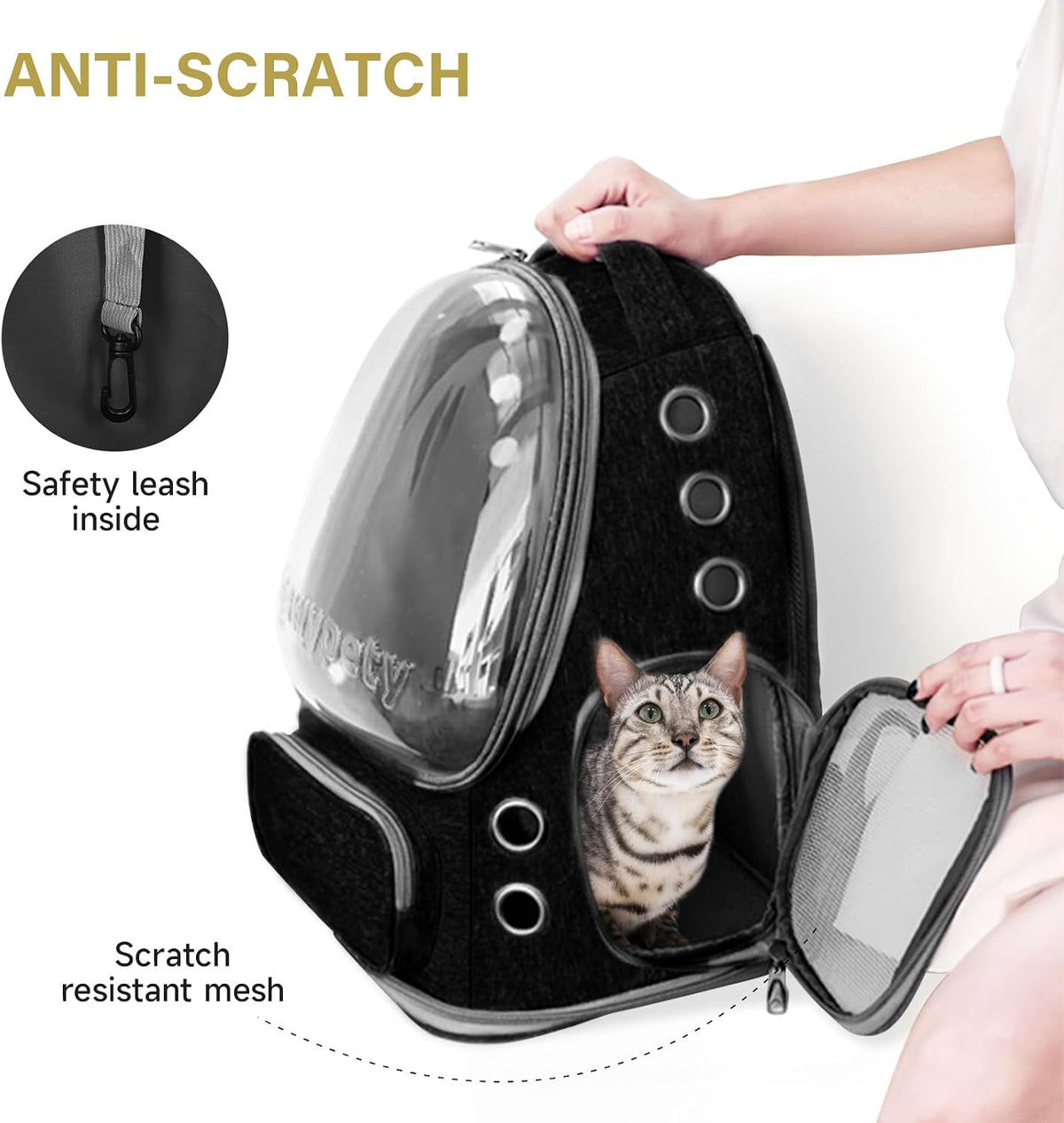 Cat Backpack Carrier, Breathable Cat Carrier Large Space Bubble Pet Backpack for Kitty Small Dog up - Black - image 4