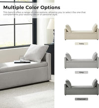 HULALA HOME Modern Storage Ottoman Bench with Throw Pillows, 59" Extra Long End of Bed Bench with Storage Pocket, Comfy Upholstered Footstool for Bedroom Entryway Living Room, Grey