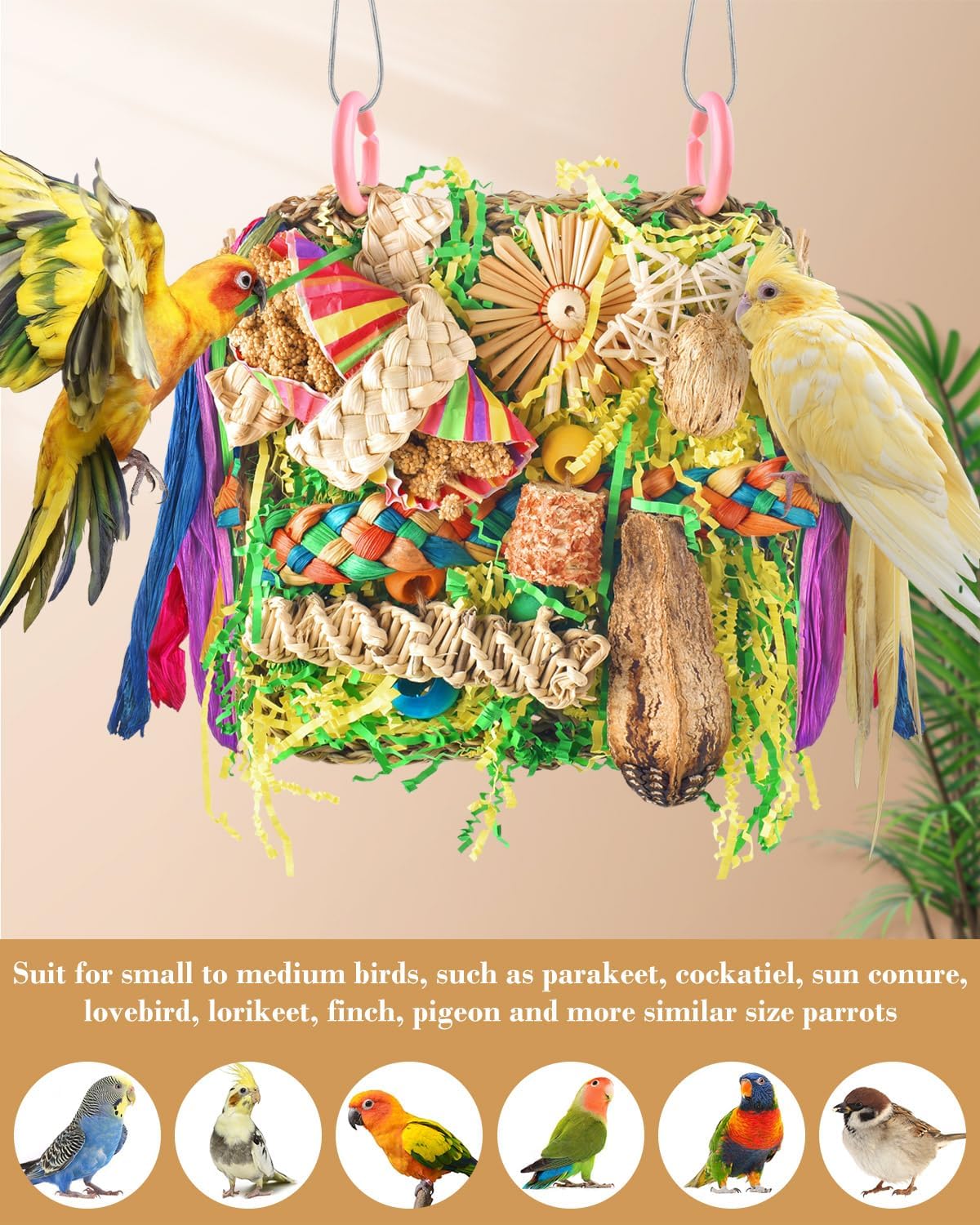 ERKOON Bird Toys, Parrot Toys Foraging Swing Mat Parrot Cage Hanging Toys Birds Grass Mat Climbing - Parrot grass mat-1 Pack - image 4