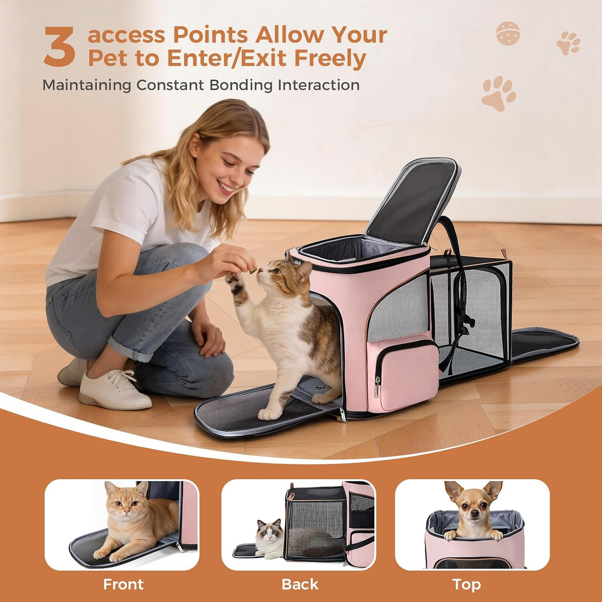 Lekereise Cat Backpack Expandable Pet Carrier Backpack for Small Cats - Pink / XL-Mesh Window - image 3
