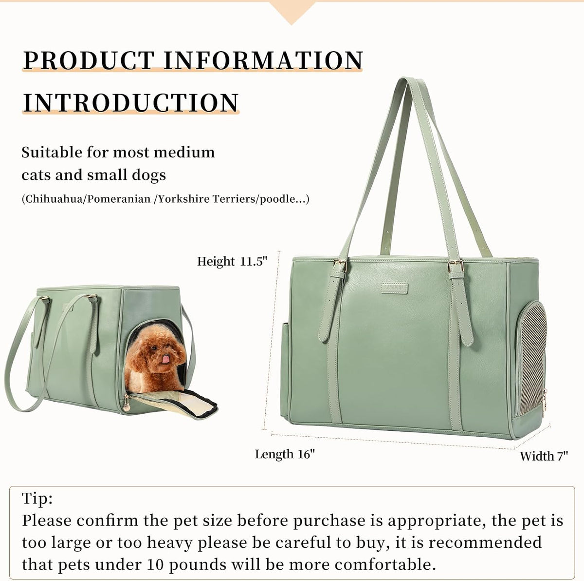 Fashion Dog Purse Pet Carrier Leather Bag for Small Dogs Cats Puppy - Green - image 2