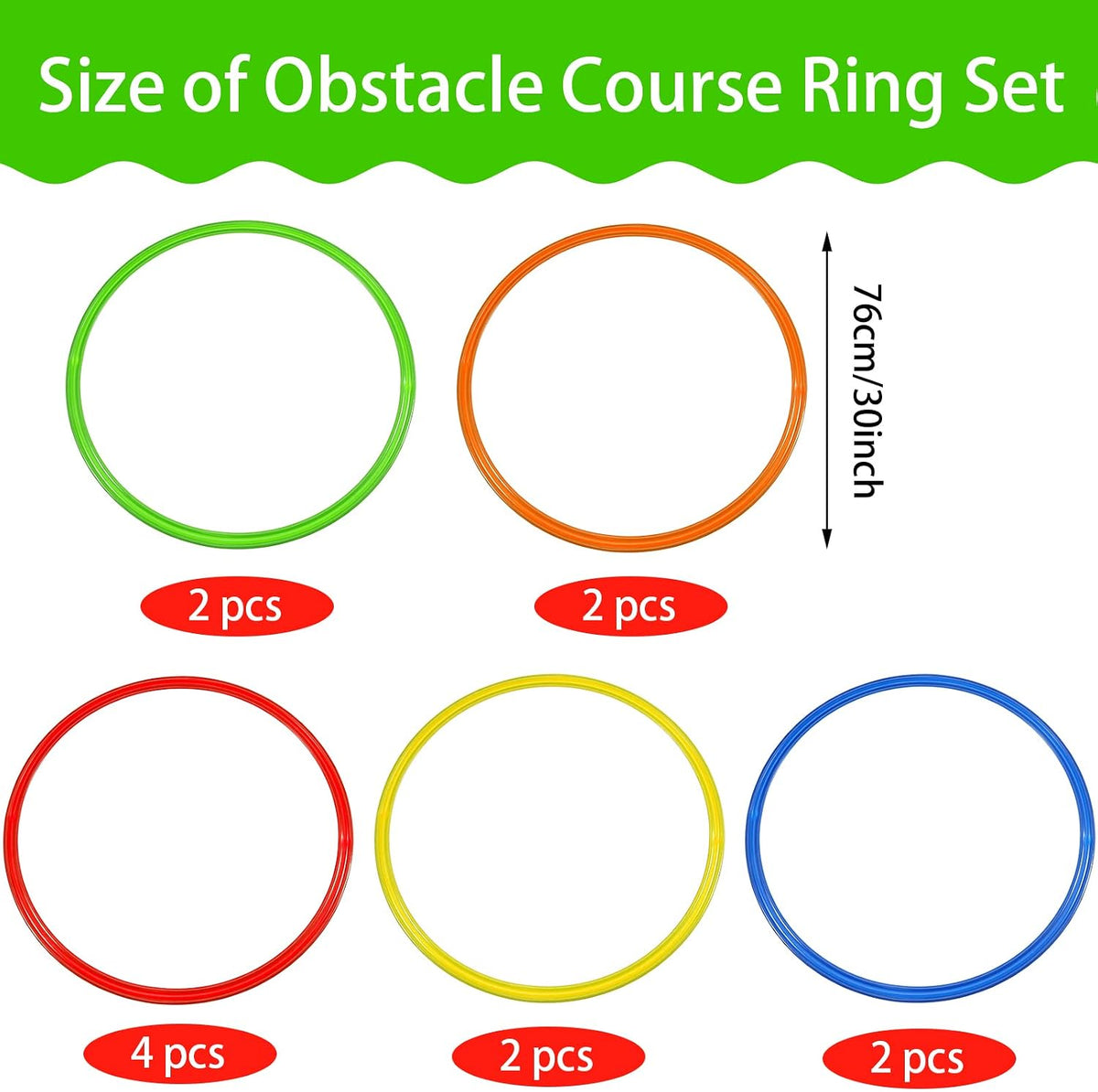 Libima 12 flat 15.8 inch exercise hoops in yellow, green, orange, blue and red - view 2